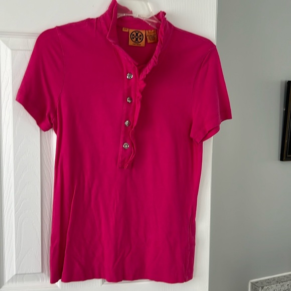 Tory Burch polo with ruffle collar and gold buttons, size M - Picture 1 of 4